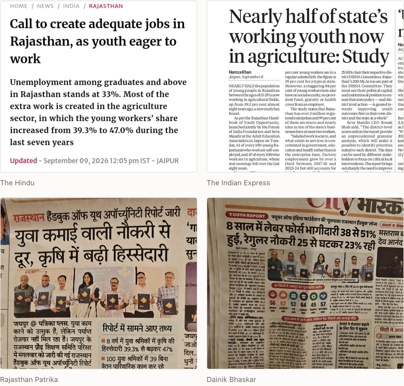Coverage of the Rajasthan Handbook of Youth Opportunity